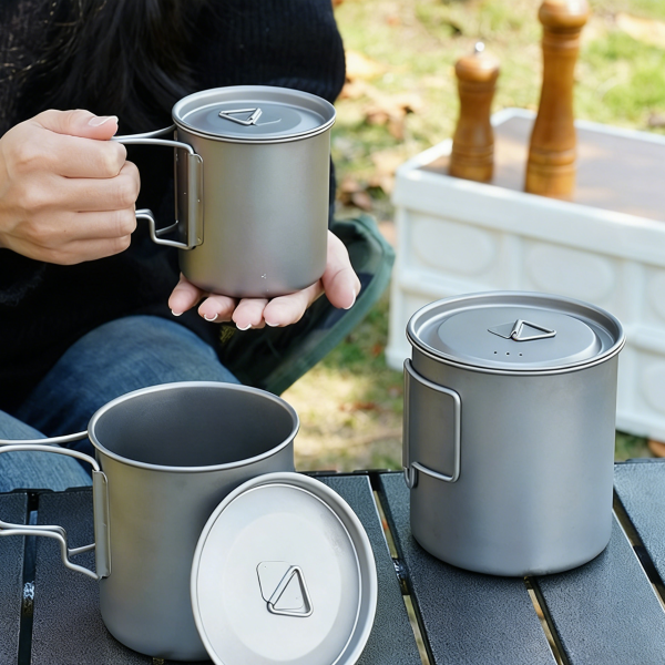 Collapsible Titanium Camping Mug with Lid