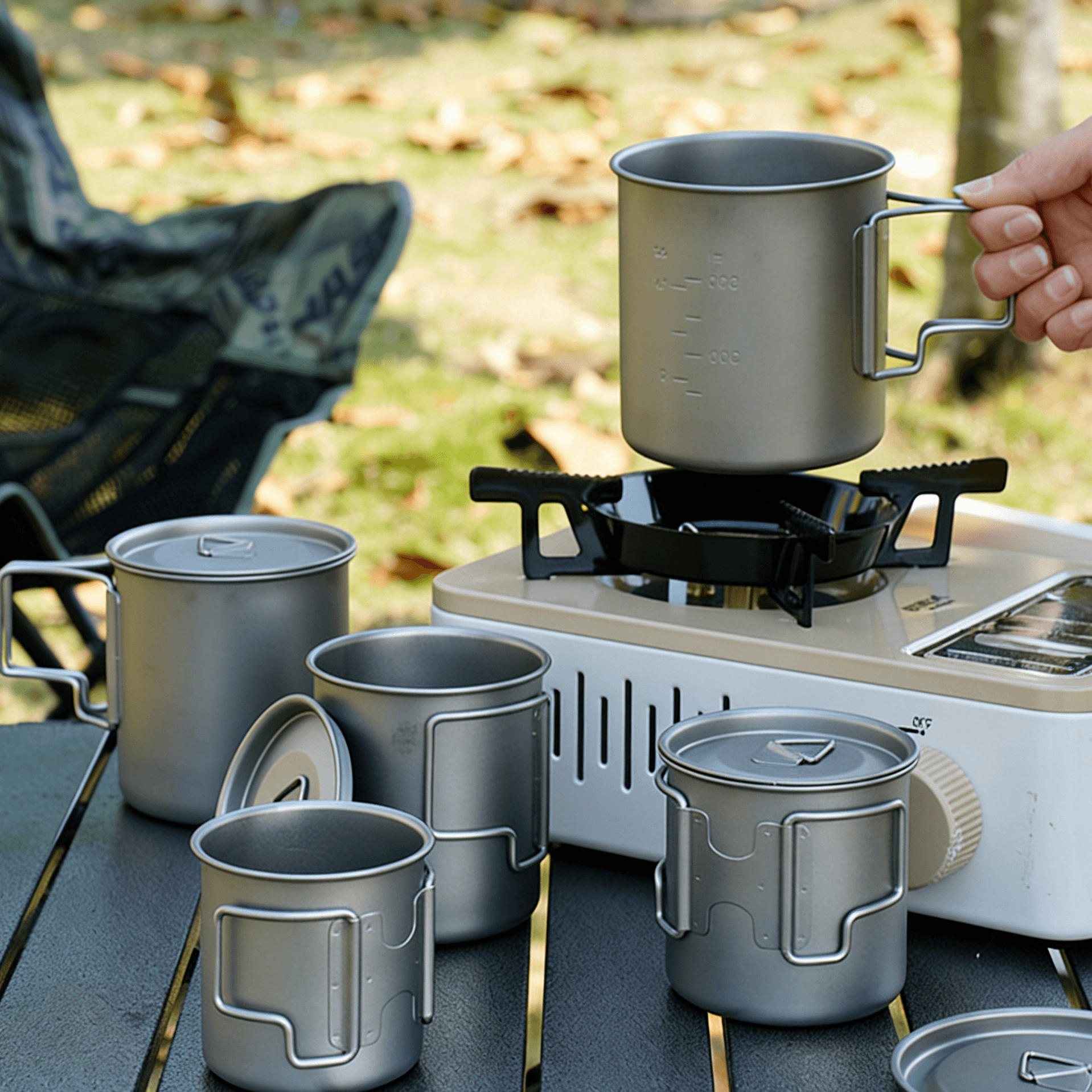 Collapsible Titanium Camping Mug with Lid - GiggleBox Outdoors